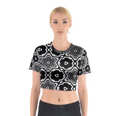 Black And White Pattern Background Structure Cotton Crop Top by Pakjumat
