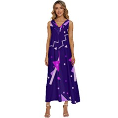 Memphis Pattern Geometric Abstract V-neck Sleeveless Loose Fit Overalls by Pakjumat