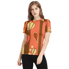 Amber Yellow Stripes Leaves Floral Women s Short Sleeve Rash Guard by Pakjumat