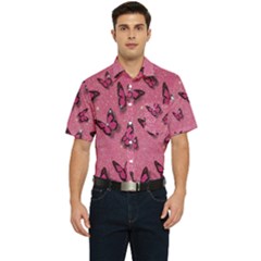 Pink Glitter Butterfly Men s Short Sleeve Pocket Shirt  by Modalart