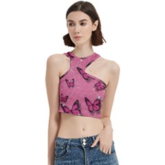 Pink Glitter Butterfly Cut Out Top