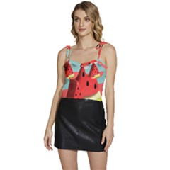 Watermelon Fruit Flowy Camisole Tie Up Top by Modalart