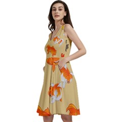 Gold Fish Seamless Pattern Background Sleeveless V-neck Skater Dress With Pockets