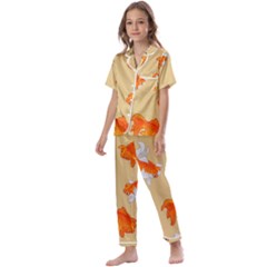 Gold Fish Seamless Pattern Background Kids  Satin Short Sleeve Pajamas Set