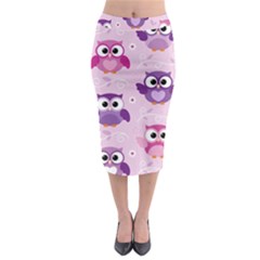 Seamless Cute Colourfull Owl Kids Pattern Midi Pencil Skirt