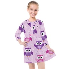 Seamless Cute Colourfull Owl Kids Pattern Kids  Quarter Sleeve Shirt Dress by Bedest