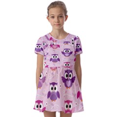 Seamless Cute Colourfull Owl Kids Pattern Kids  Short Sleeve Pinafore Style Dress by Bedest
