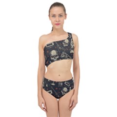 Grunge Seamless Pattern With Skulls Spliced Up Two Piece Swimsuit