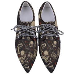 Grunge Seamless Pattern With Skulls Pointed Oxford Shoes by Bedest