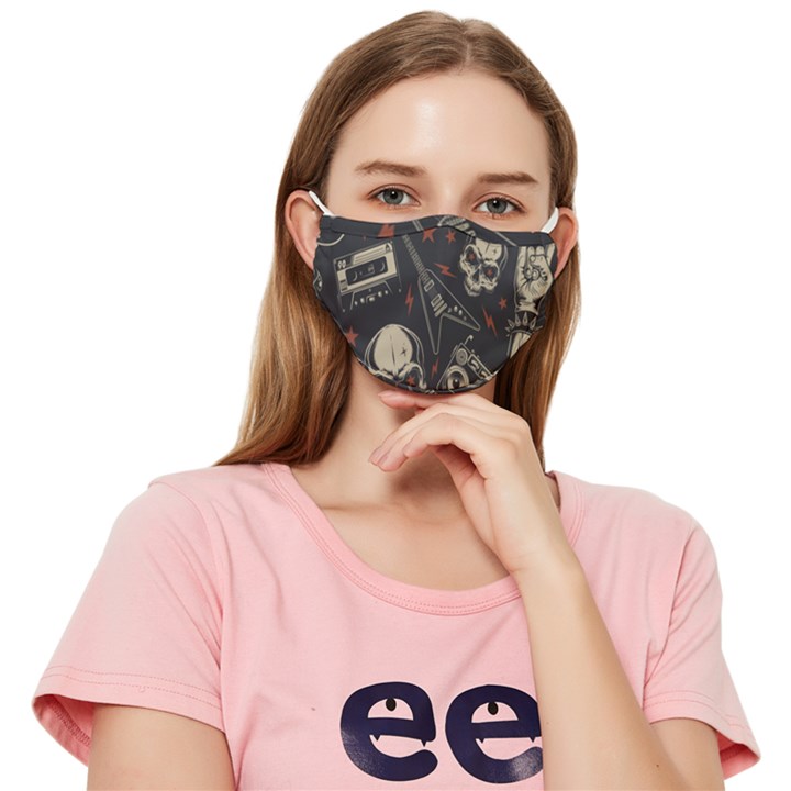 Grunge Seamless Pattern With Skulls Fitted Cloth Face Mask (Adult)