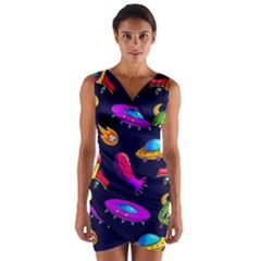 Space Pattern Wrap Front Bodycon Dress