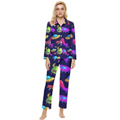 Space Pattern Womens  Long Sleeve Velvet Pocket Pajamas Set
