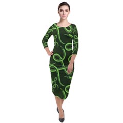 Snakes Seamless Pattern Quarter Sleeve Midi Velour Bodycon Dress