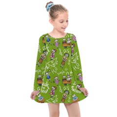 Seamless Pattern With Kids Kids  Long Sleeve Dress