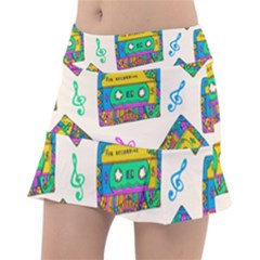 Seamless Pattern With Colorful Cassettes Hippie Style Doodle Musical Texture Wrapping Fabric Vector Classic Tennis Skirt