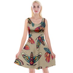 Tattoos Colorful Seamless Pattern Reversible Velvet Sleeveless Dress