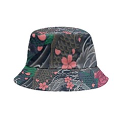 Japanese Wave Koi Illustration Seamless Pattern Inside Out Bucket Hat by Bedest