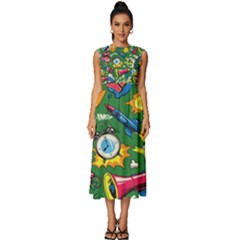 Pop Art Colorful Seamless Pattern Sleeveless Round Neck Midi Dress