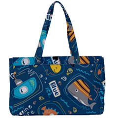 Seamless Pattern Vector Submarine With Sea Animals Cartoon Canvas Work Bag