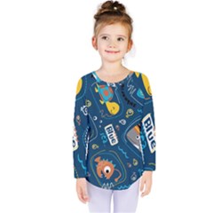 Seamless Pattern Vector Submarine With Sea Animals Cartoon Kids  Long Sleeve T-shirt