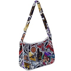 Vintage College Colorful Seamless Pattern Zip Up Shoulder Bag