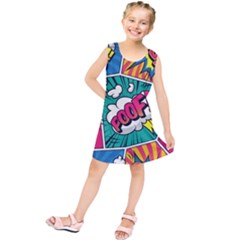 Comic Colorful Seamless Pattern Kids  Tunic Dress