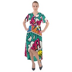 Comic Colorful Seamless Pattern Front Wrap High Low Dress