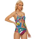 Comic Colorful Seamless Pattern Knot Front One-Piece Swimsuit View3