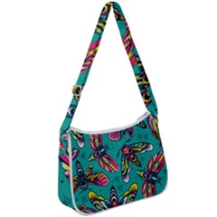 Vintage Colorful Insects Seamless Pattern Zip Up Shoulder Bag