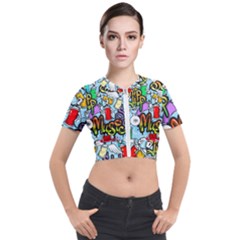 Graffiti Characters Seamless Patterns Short Sleeve Cropped Jacket