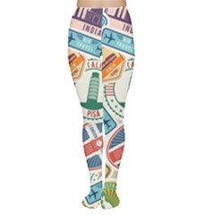 Travel Pattern Immigration Stamps Stickers With Historical Cultural Objects Travelling Visa Immigran Tights