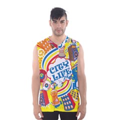 Colorful City Life Horizontal Seamless Pattern Urban City Men s Basketball Tank Top by Bedest