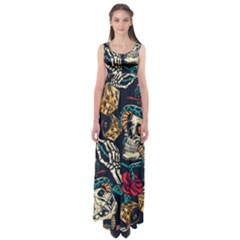 Vintage Art Tattoos Colorful Seamless Pattern Empire Waist Maxi Dress