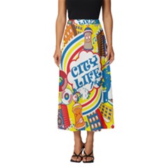 Colorful City Life Horizontal Seamless Pattern Urban City Classic Midi Chiffon Skirt by Bedest