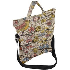 Seamless Pattern With Flower Bird Fold Over Handle Tote Bag by Bedest