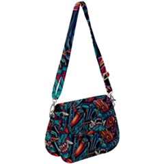 Vintage Tattoos Colorful Seamless Pattern Saddle Handbag