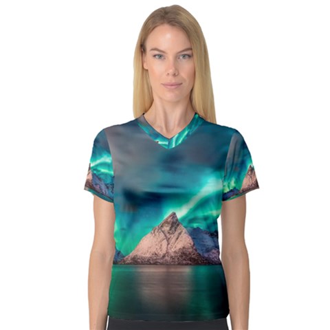 Amazing Aurora Borealis Colors V-neck Sport Mesh T-shirt by Pakjumat