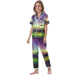 Aurora Borealis Polar Northern Lights Natural Phenomenon North Night Mountains Kids  Satin Short Sleeve Pajamas Set by Pakjumat