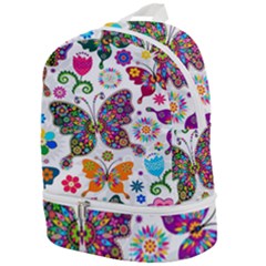 Butterflies Abstract Colorful Floral Flowers Vector Zip Bottom Backpack by Pakjumat