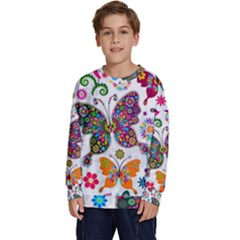 Butterflies Abstract Colorful Floral Flowers Vector Kids  Crewneck Sweatshirt by Pakjumat