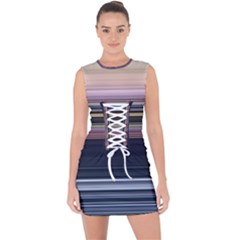 Horizontal Line Strokes Color Lines Lace Up Front Bodycon Dress by Pakjumat