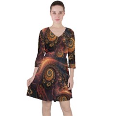 Paisley Abstract Fabric Pattern Floral Art Design Flower Quarter Sleeve Ruffle Waist Dress by Pakjumat