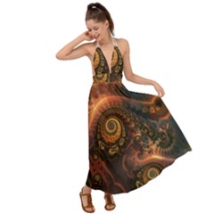 Paisley Abstract Fabric Pattern Floral Art Design Flower Backless Maxi Beach Dress by Pakjumat