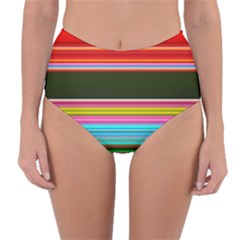 Horizontal Line Colorful Reversible High-waist Bikini Bottoms by Pakjumat