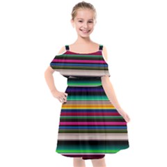 Horizontal Lines Colorful Kids  Cut Out Shoulders Chiffon Dress by Pakjumat