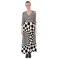 Geomtric Pattern Illusion Shapes Button Up Maxi Dress by Pakjumat