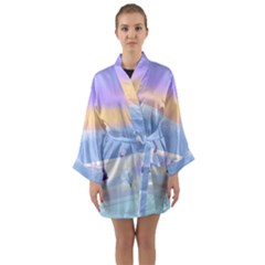 Vector Winter Landscape Sunset Evening Snow Long Sleeve Satin Kimono by Pakjumat