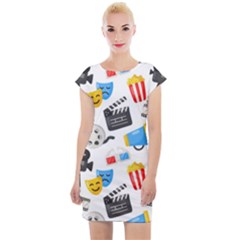 Cinema Icons Pattern Seamless Signs Symbols Collection Icon Cap Sleeve Bodycon Dress