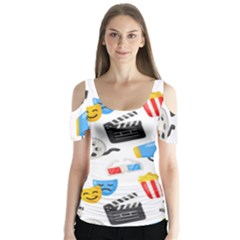 Cinema Icons Pattern Seamless Signs Symbols Collection Icon Butterfly Sleeve Cutout T-shirt 