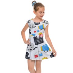 Cinema Icons Pattern Seamless Signs Symbols Collection Icon Kids  Cap Sleeve Dress